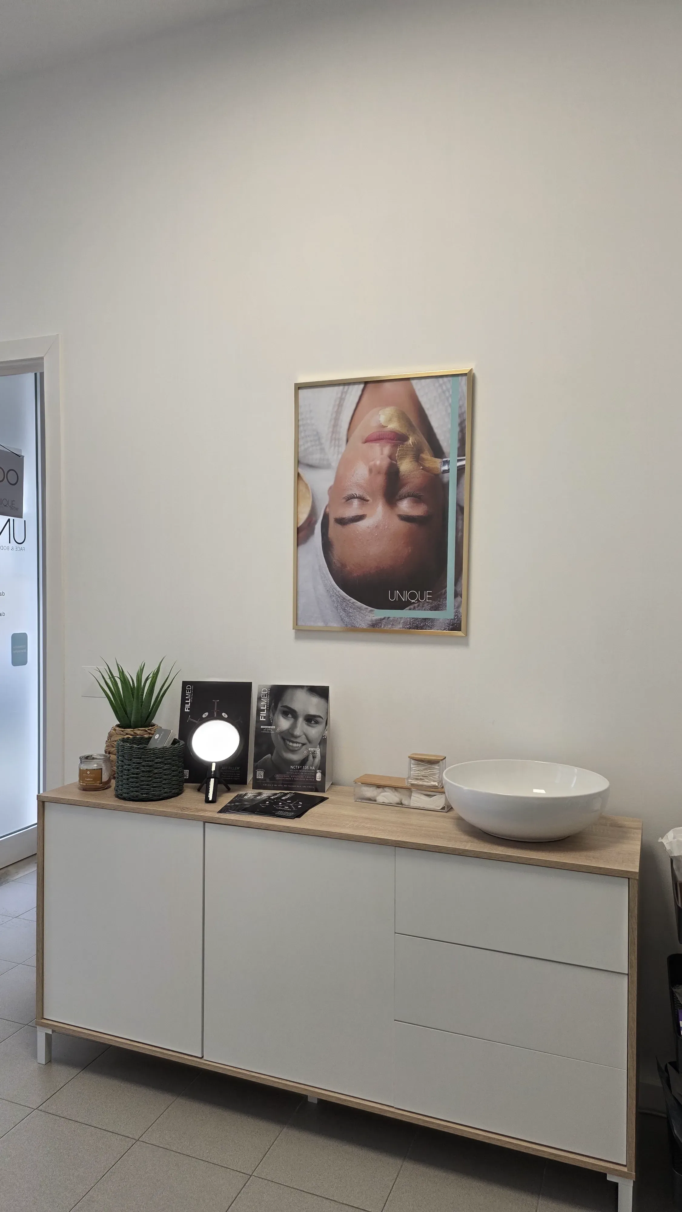 evora reception area wide with poster